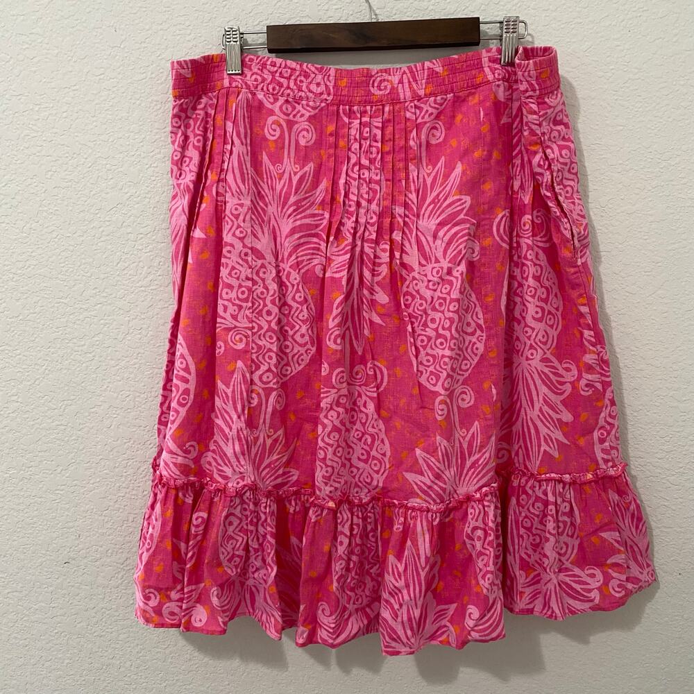 Lilly Pulitzer Largo Daiquiri Skirt L Pink Pineapple Print Linen Ruffle Pockets - Picture 2 of 11